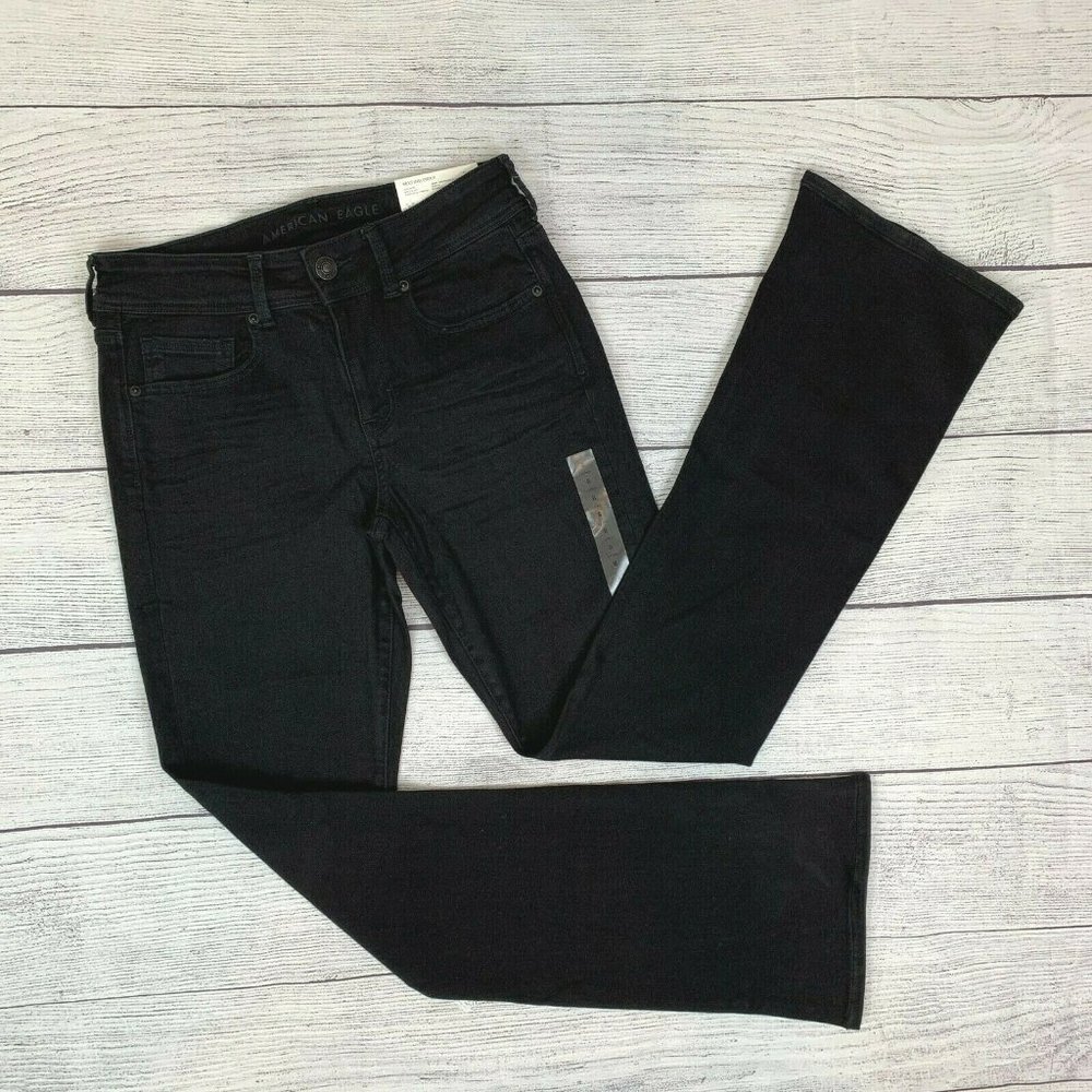 American Eagle sz 8 Long Black Jeans Kick Boot NEW